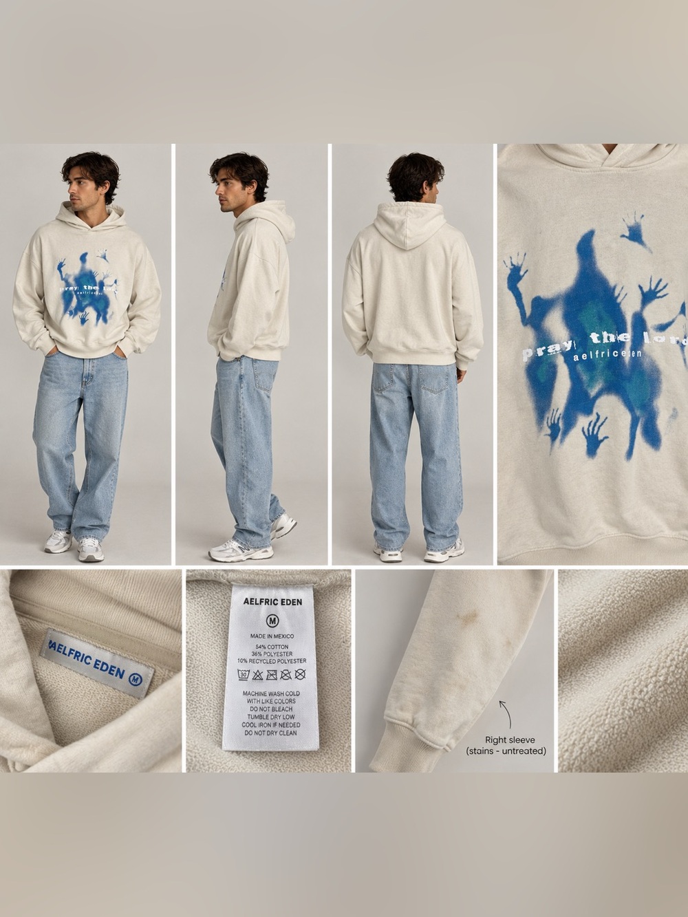 Aelfric Eden Cream Abstract Graphic Oversized Hoodie Size Medium
